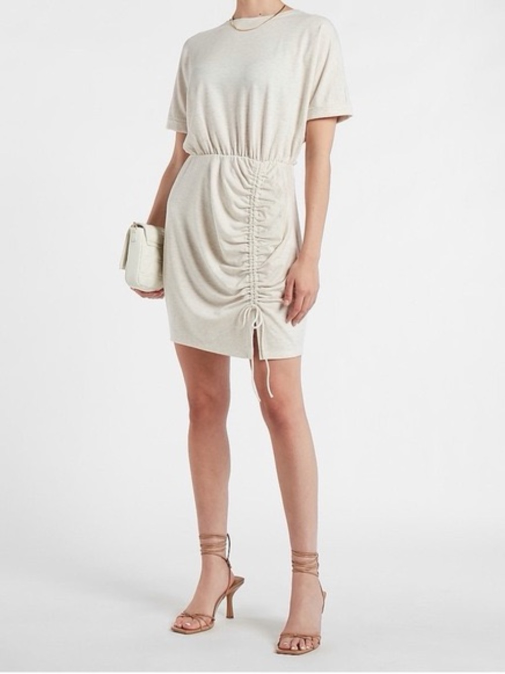 Express green Ruched-Side Short Sleeve Mini Dress